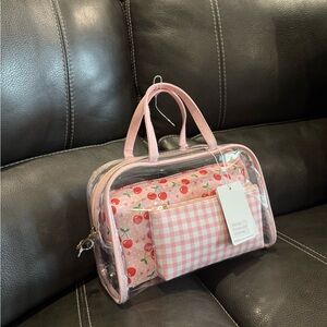 Charming Cherry Print Pink Cosmetic Bag Set 🍒NWT🍒